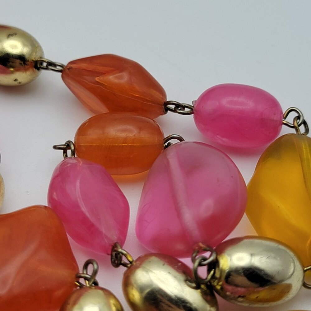 Vintage Lucite Coloful Beaded Necklace Fruit Salad Gold Tone 31 Inch - Picture 6 of 9